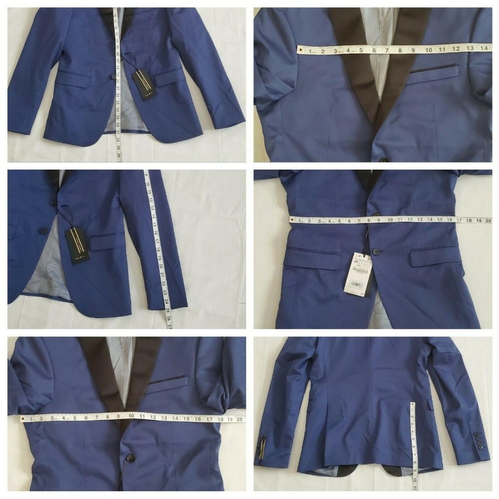 Zara Men's Tuxedo Jacket Blue Black Notch Lapel Lined Dinner Coat Size 36 NWT - Picture 9 of 11